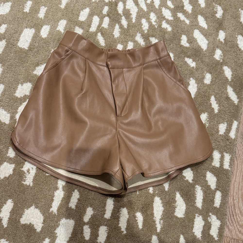 bishop + young High Waist Tan Leather Shorts